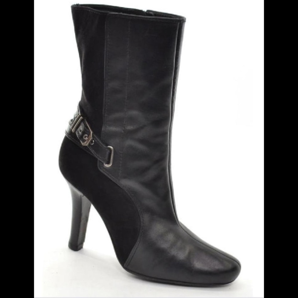 Cole Haan Mid Calf Black Leather and Suede Boots